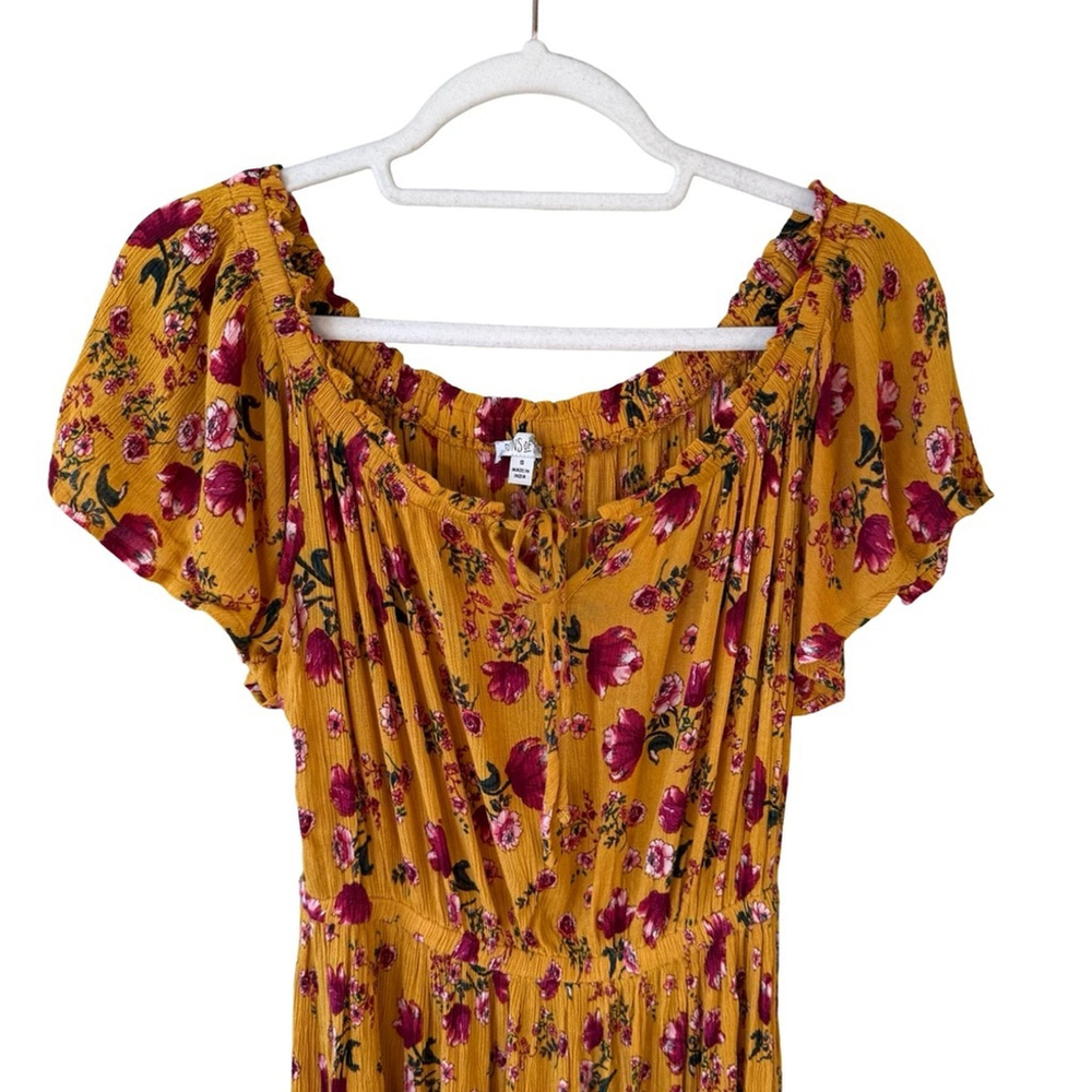 Patrons of Peace Mustard Floral Midi Dress Size S Cottagecore Boho Festival - Picture 9 of 12